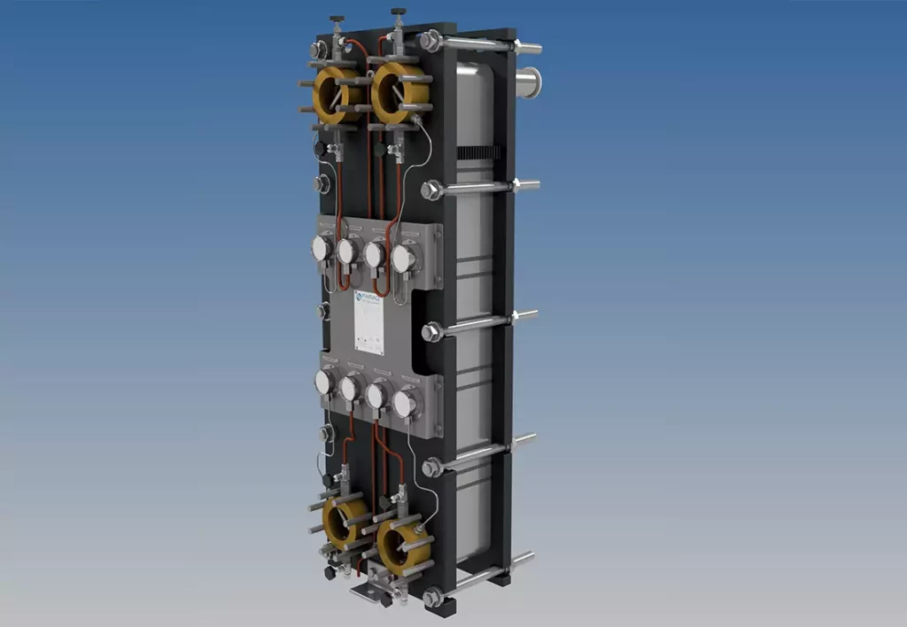 3D render of a FARAD gasketed plate heat exchanger