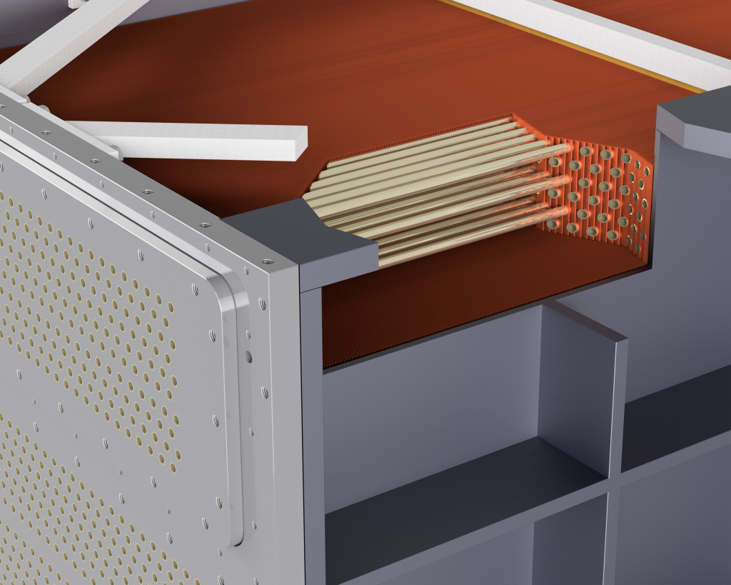 Cutaway 3D render of a marine heat exchanger tube bundle assembly