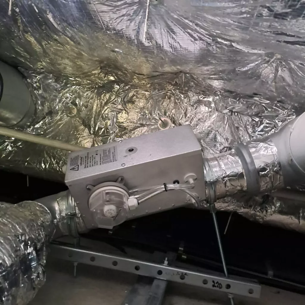 Electric in-line air reheater installed in ventilation ductwork on M/V Victoria I